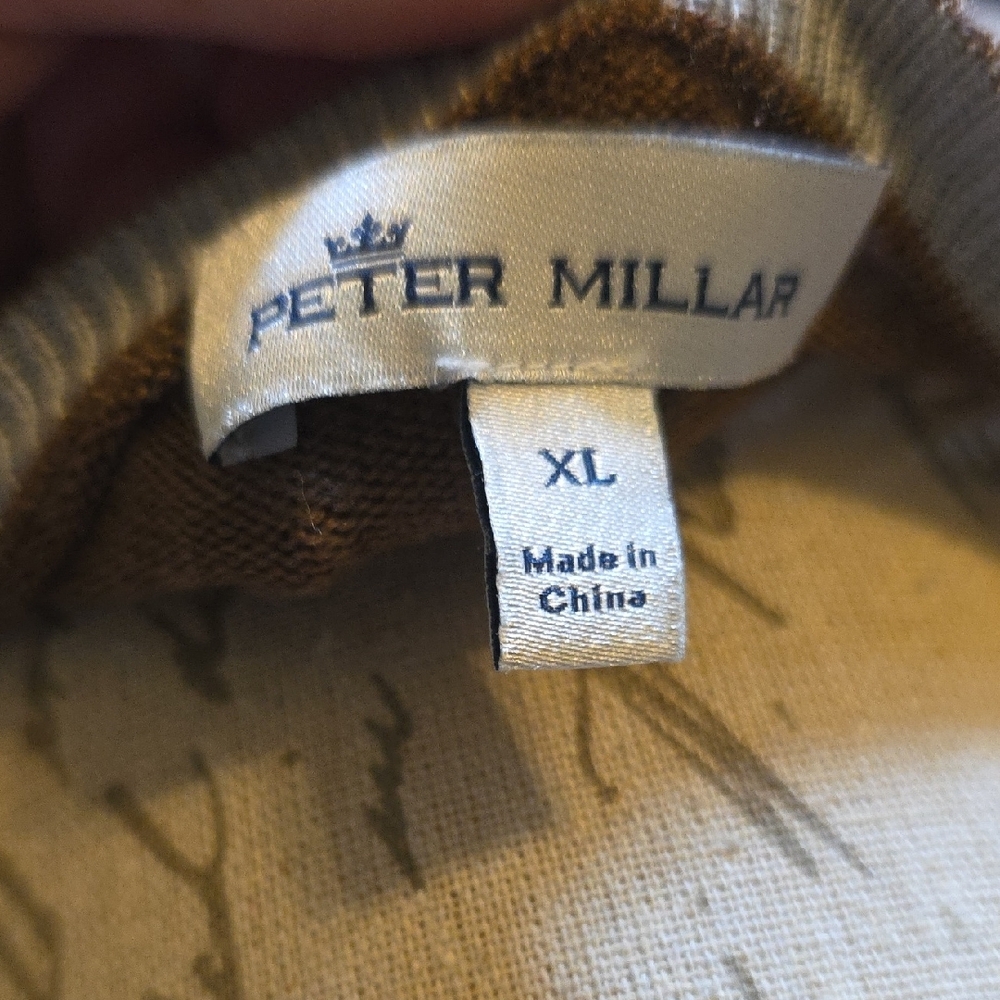Peter Millar Merino Wool Silk Tan V-Neck Sweater - Picture 2 of 5